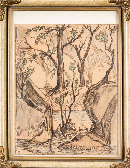 Badende in einer felsigen Bucht