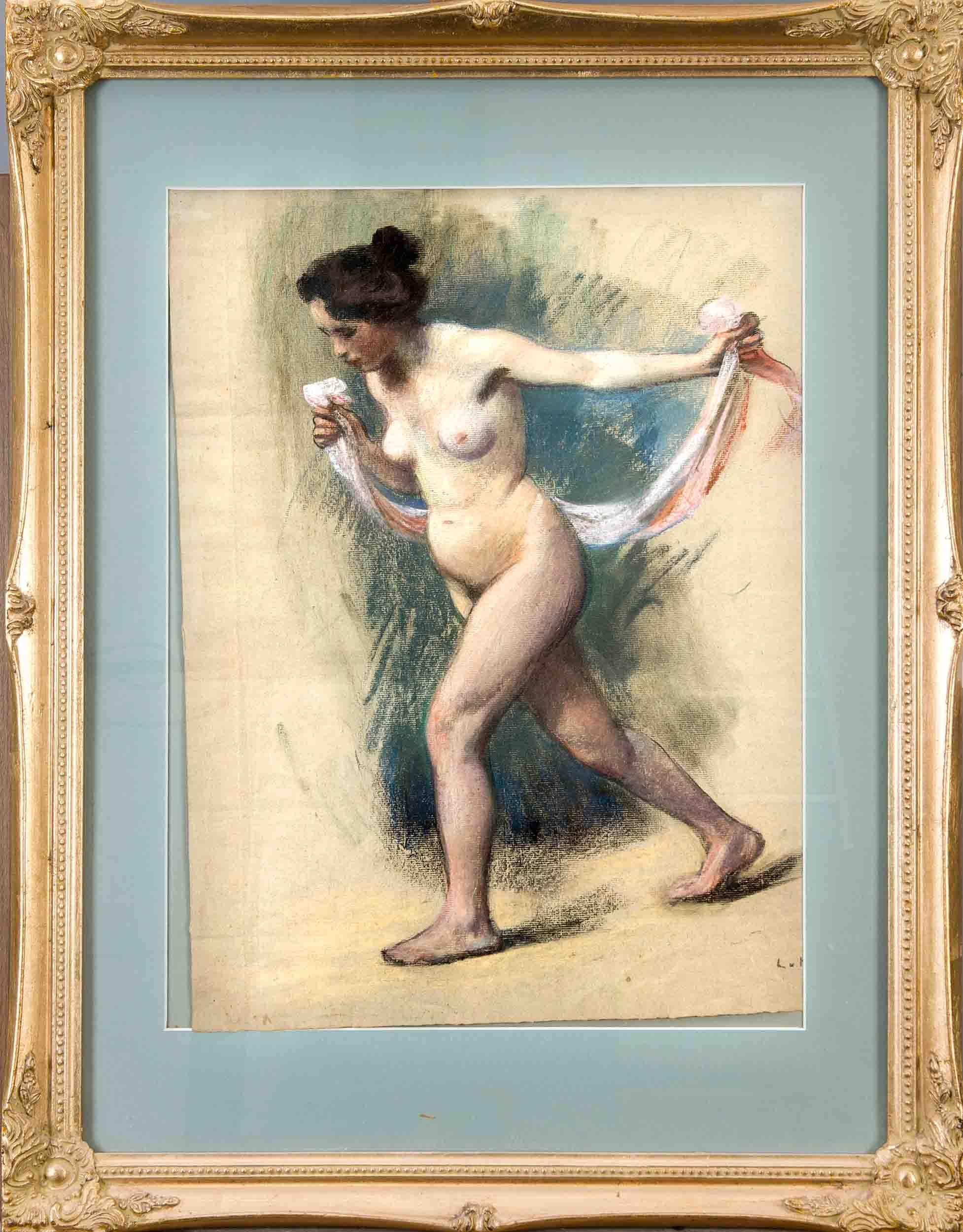 Artwork by Ludwig von Hofmann, Weiblicher Akt mit Tuch, Made of pastel on paper
