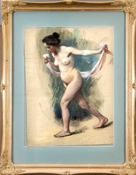 Weiblicher Akt mit Tuch