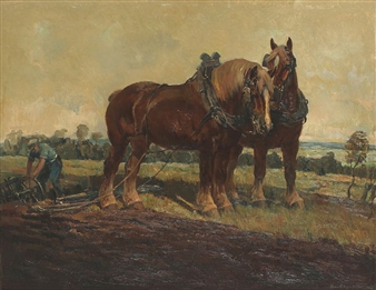 Ackerpferde beim Pflügen - Iwan Edwin Hugentobler