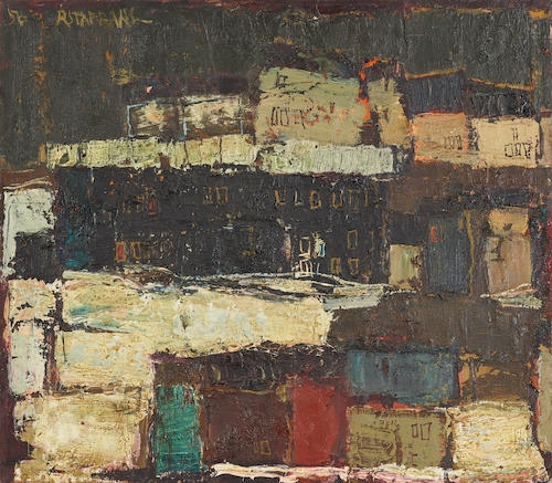 Artwork by Raimonds Staprans, Houses on the Boulevard, Made of oil on canvas