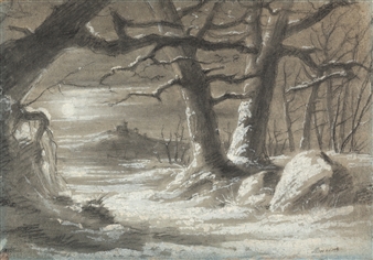 Winterlandschaft bei Mondschein - Gustav Adolf Boenisch
