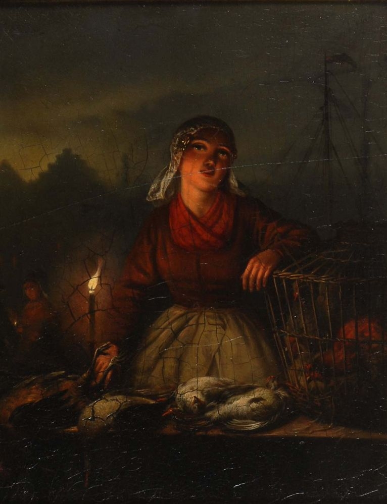 Mathieu Ignace van Bree | Mädchen bei Kerzenlicht auf nächtlichem Markt ...
