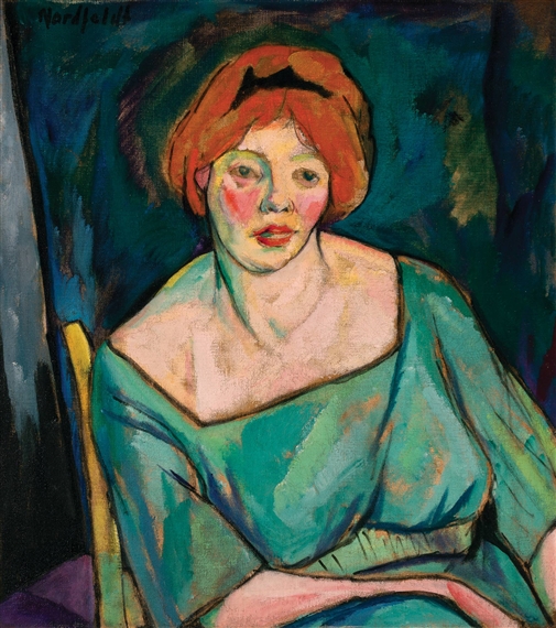 Portrait of a Woman with Red Hair - Woman with Orange Hair by B.J.O. Nordfeldt, circa 1916