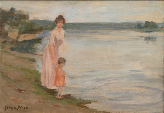 Mother and Child by the Sea by Georges Jules Ernest Binet