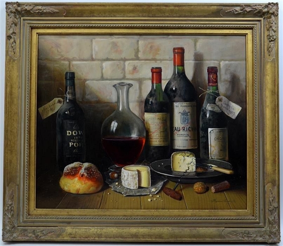Raymond Campbell | still life of fruit and wine | MutualArt