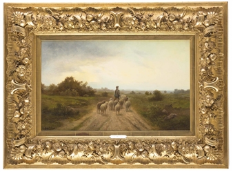 Hirtin mit Schafen in der Abenddämmerung - R. Liestal