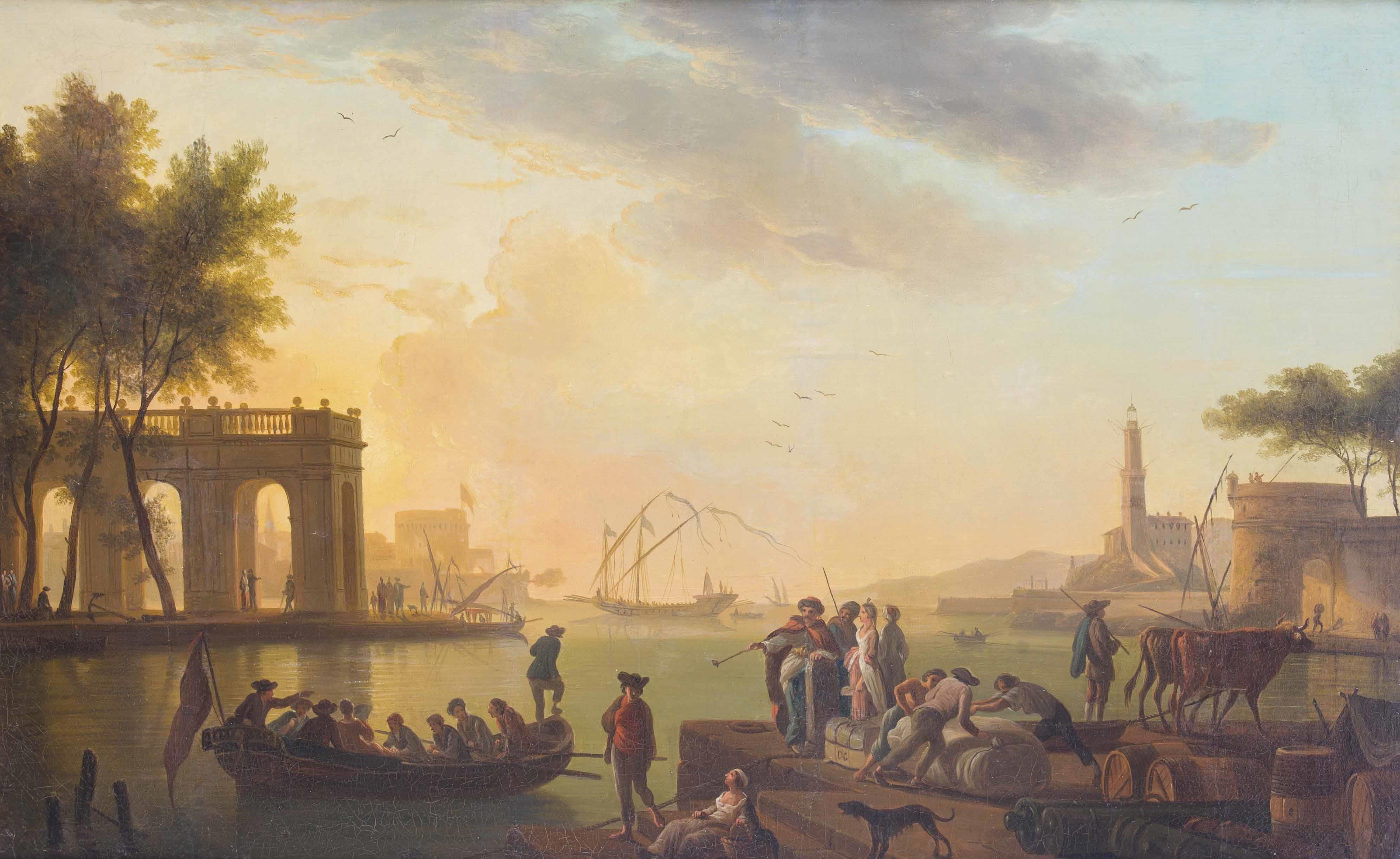 Charles François de Lacroix Schule Verschiedene Szenen zu Lande und auf dem Wasser in einem