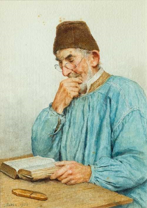 Lesender Mann am Tisch by Albert Anker, 1906