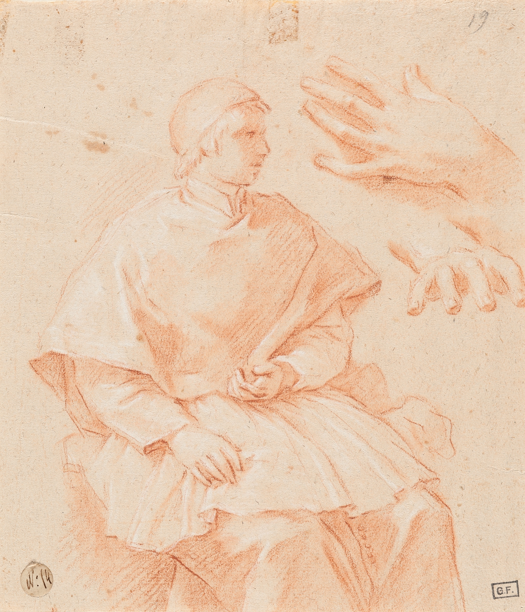 Studie zu einem römischen Prälaten und zwei Handstudien by Italian School, 17th Century