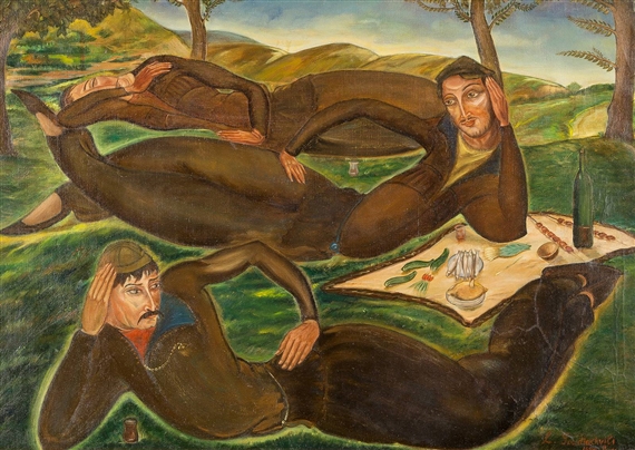 The Dreamers of Ortachala by Lado Davidovich Gudiashvili , 1920