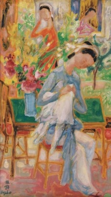 Artwork by Lê Ph?, La Couture (Sewing), Made of oil on silk laid on board