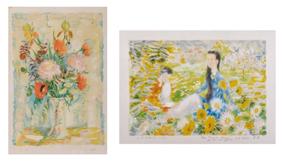 2 works: Bouquet of Flowers; & Ladies