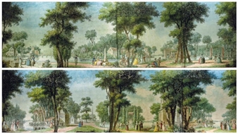 Ensemble de cinq transparents représentant des paysages des 'Campagnes de France' by Louis Carrogis