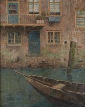 Barque sur le canal à Dordrecht by Emmanuel Vierin, 1922