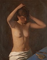 Jeune fille nue se coiffant by Léonid Frechkop