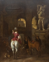 Figures and horses in a Roman courtyard by Hendrick Verschuring