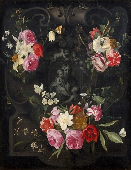 The Virgin and Child in a garland of flowers by Daniel Seghers