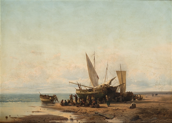 Paesaggio nordico con pescatori by Luigi Steffani