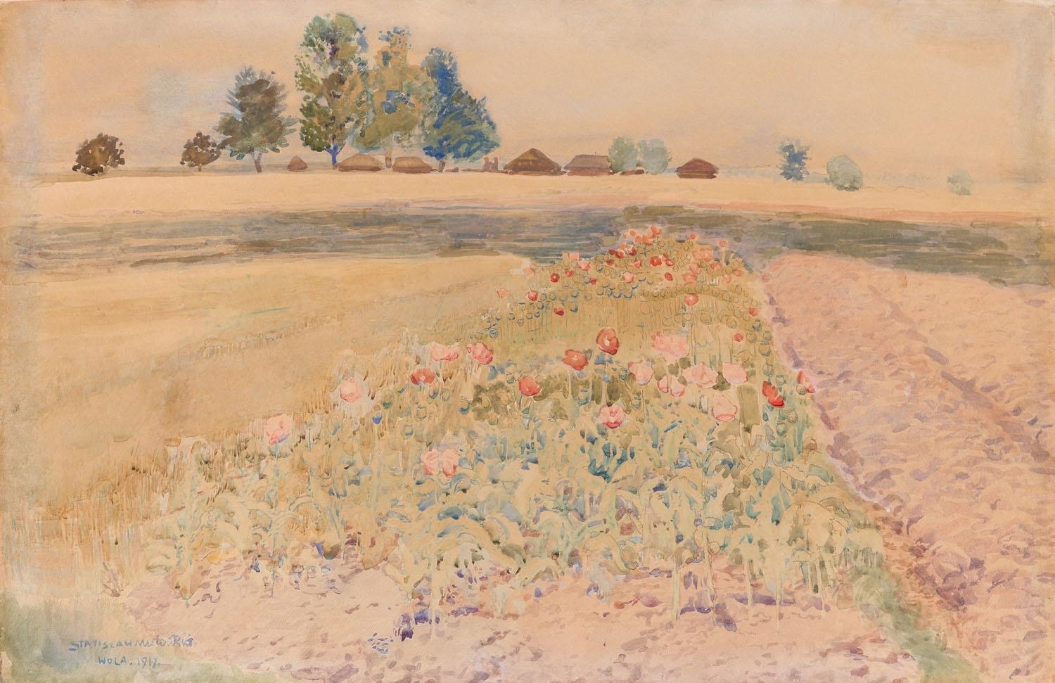 Artwork by Stanisław Masłowski, Landscape from Wola Rafalowska, Made of watercolour on paper