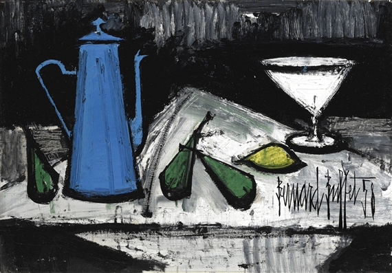 Bernard Buffet | NATURE MORTE À LA CAFETIÈRE BLEUE (1958) | MutualArt