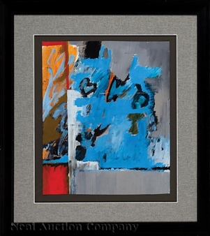 Blue, Gray, Orange and Red Abstract Composition - Edith Harker Frohock