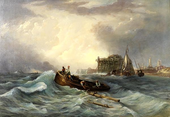 Rough Seas with Figures in a Boat by Lev Felixovich Lagorio
