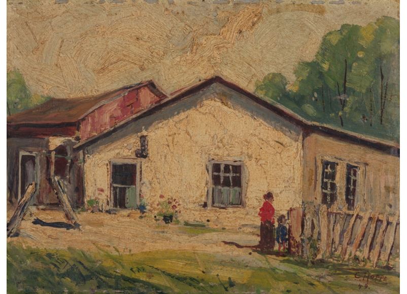 Artwork by Carl Thomas Hoppe, 4 Works: Old Doby, Mission San Francisco, The Old Water Hole in Bracken,Texas, and Bluebonnets, Made of Oil on panel