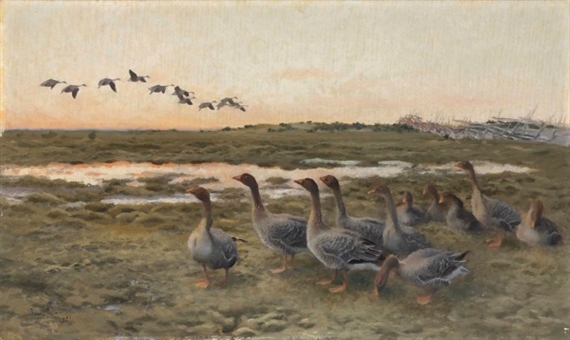 Bean Geese in a marshy Landscape by Bruno Liljefors, 1921
