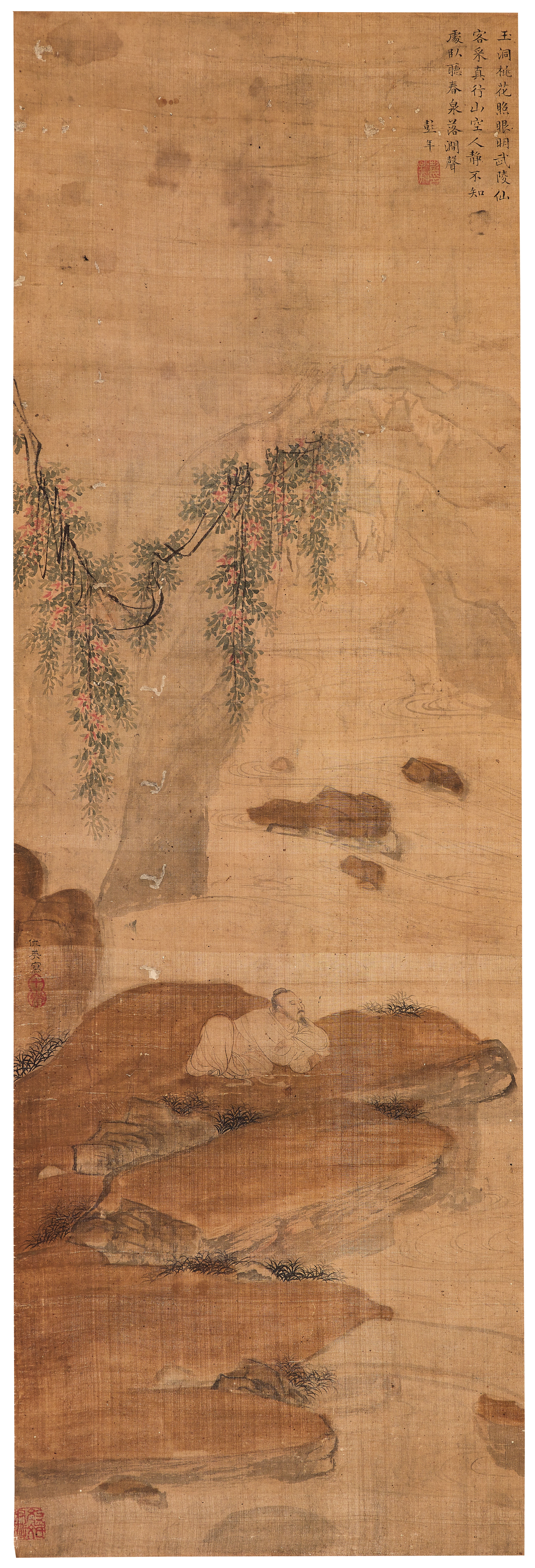 Artwork by Qiu Ying, Scholar by the Running Stream, Made of ink and color on silk