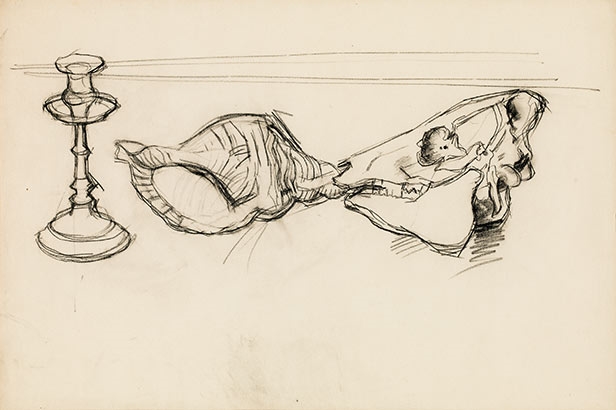 Artwork by Herbert Boeckl, Still life with skull, Made of black chalk on paper