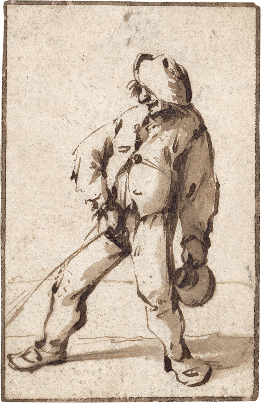 Artwork by Adriaen van Ostade, Der pissende Bauer, Made of brown wash