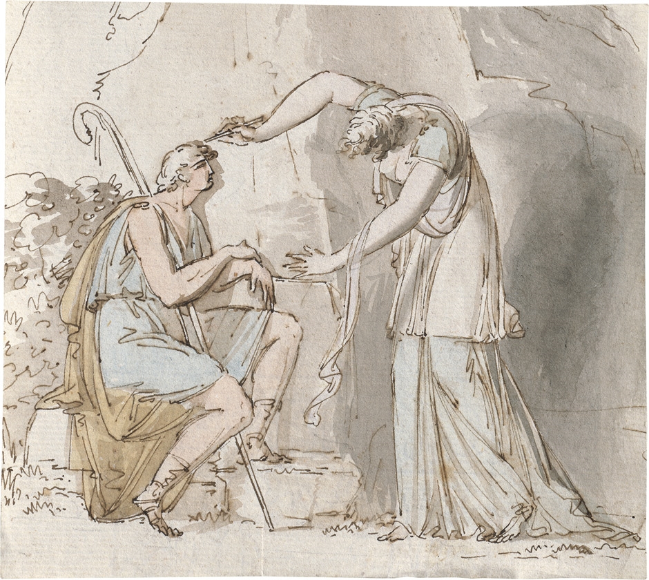 Artwork by German School, 18th Century, Die Erfindung der Zeichenkunst, Made of brown ink, watercolor