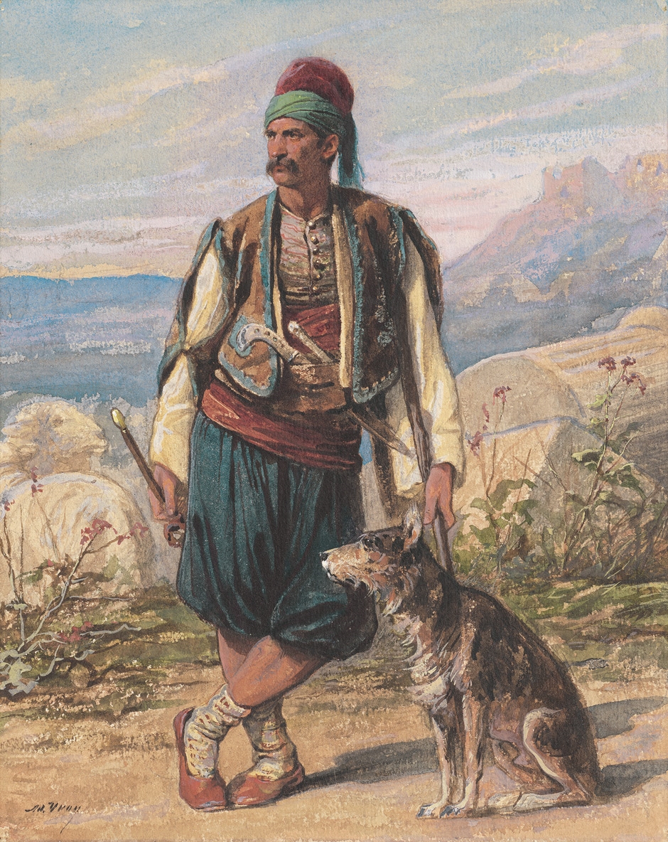 Adolphe Yvon Mann in griechischer Tracht mit seinem Hund MutualArt