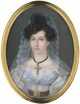 Bildnis einer jungen Frau mit Spitzenschleier und goldenem Ohrgehänge - Joseph Philippe Oorloft