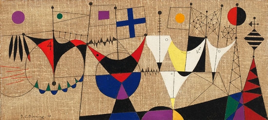 Artwork by Bertram Charles Binning, Gay Regatta with Purple Sun - Second Version, Made of oil on burlap on board