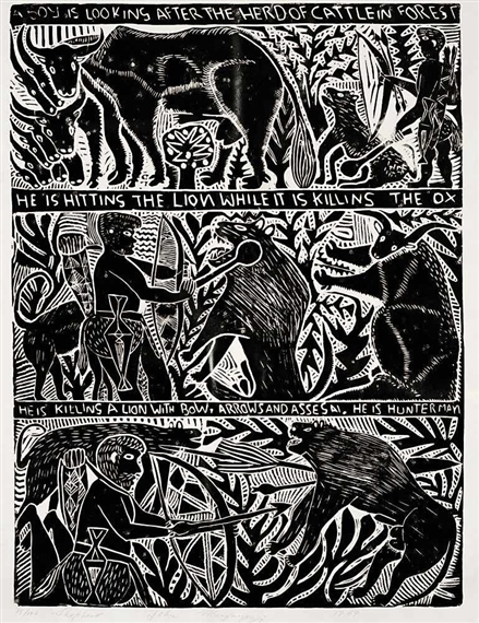 "Sheperd" by John Ndevasia Muafangejo, 1969