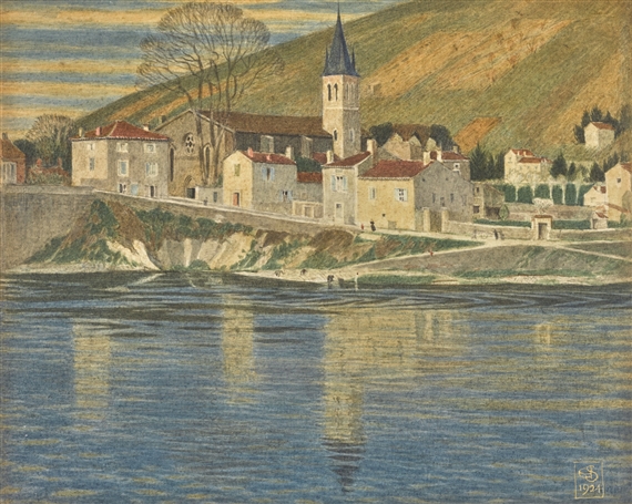 ITALIAN LAKESIDE VILLAGE by Joseph Edward Southall, 1924