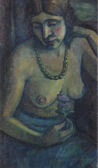 Selbstporträt in Blau (Halbakt mit Perlenkette) by Dorothea Maetzel-Johannsen, 1917/1922