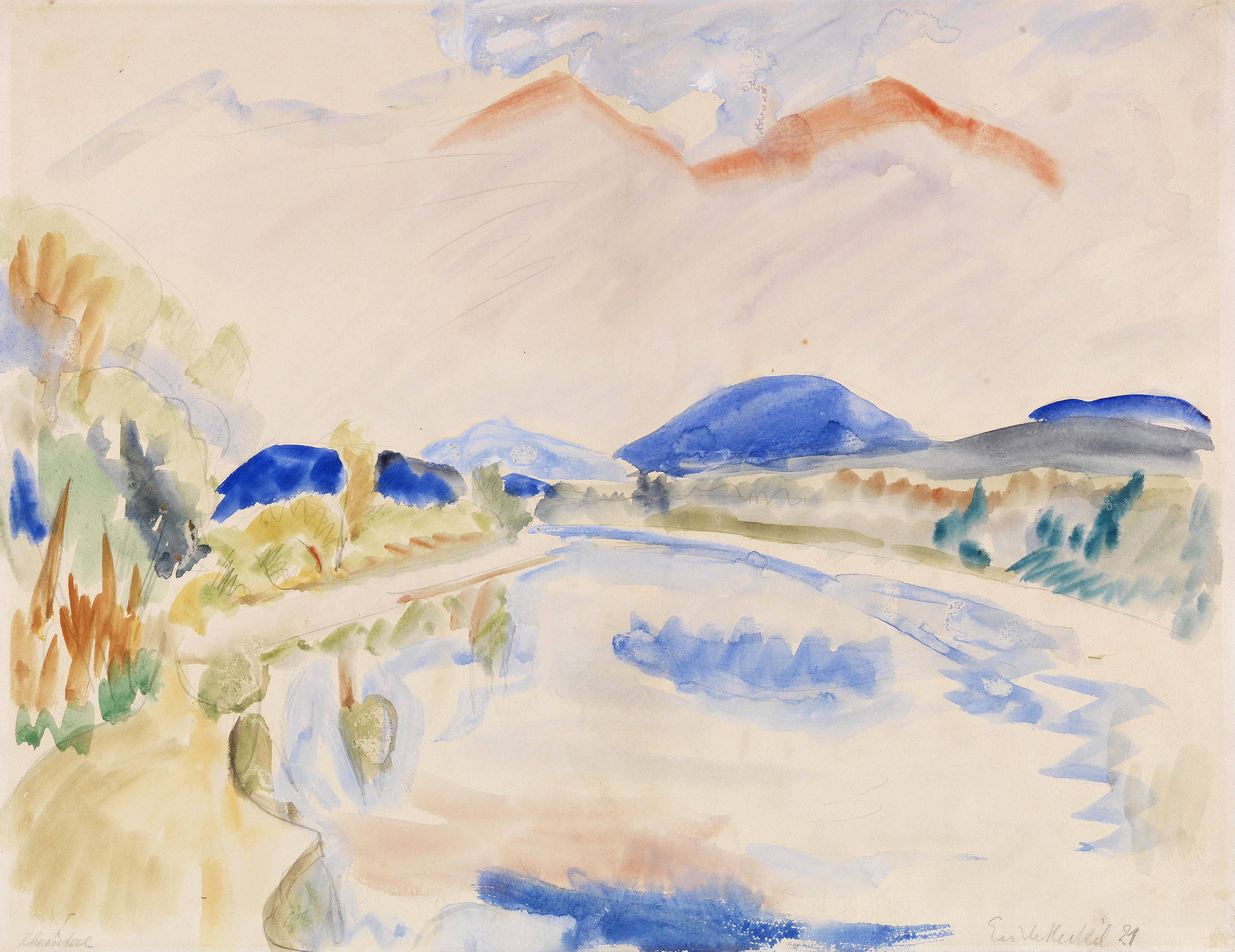 Artwork by Erich Heckel, Rheintal, Made of Watercolor