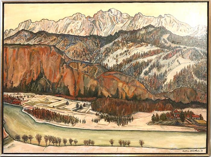 Blick auf Benediktbeuern im Winter by Julius Hüther, 1939