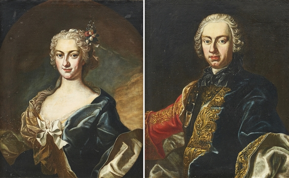 Porträtt av förnäm dam och herre by Martin Mijtens