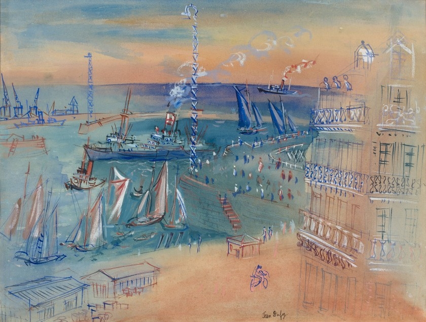 Artwork by Jean Dufy, Le Havre, angle chaussée John Kennedy et boulevard François Ier, Made of Watercolour and gouache on paper