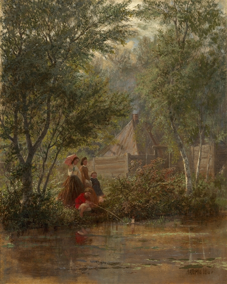 Children Launching a Toy Boat by Lev Felixovich Lagorio, 1864