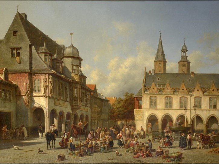 THE MARKET PLACE GOSLAR WITH THE HOTEL KAISERWORTH by Jacques François Carabain, 1860