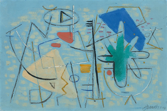 Auf Hellblau by Willi Baumeister, 1949