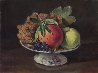2 WORKS: COPPIA DI NATURE MORTE CON FRUTTA E PORCELLANE - Carlo Romagnoli