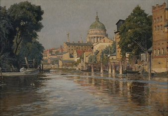 Ansicht von Potsdam - Die Alte Fahrt mit Blick auf die Nikolaikirche - Friedrich Koch