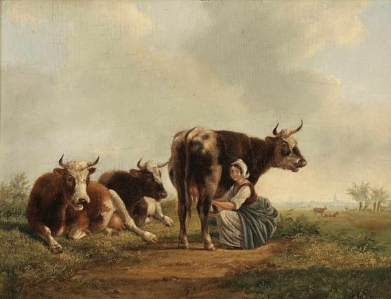 Bäuerin beim Melken by Albertus Verhoesen, 1844