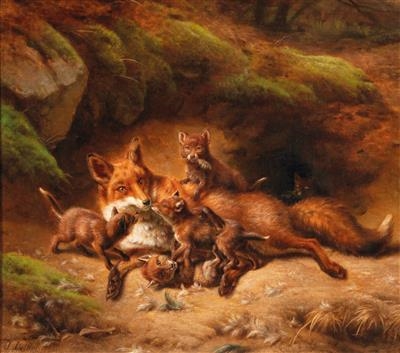 Vixen with Nest by Carl Deiker, 1888